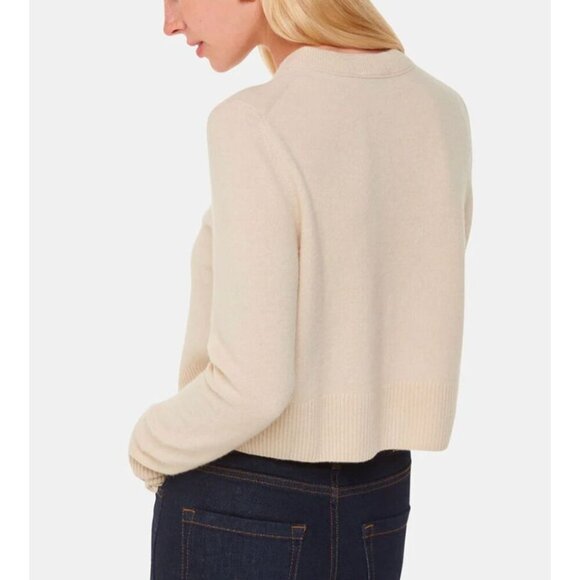 WHISTLES Ivory Wool Cropped Cardigan Size Medium Tortoise Buttons Timeless - Picture 2 of 9